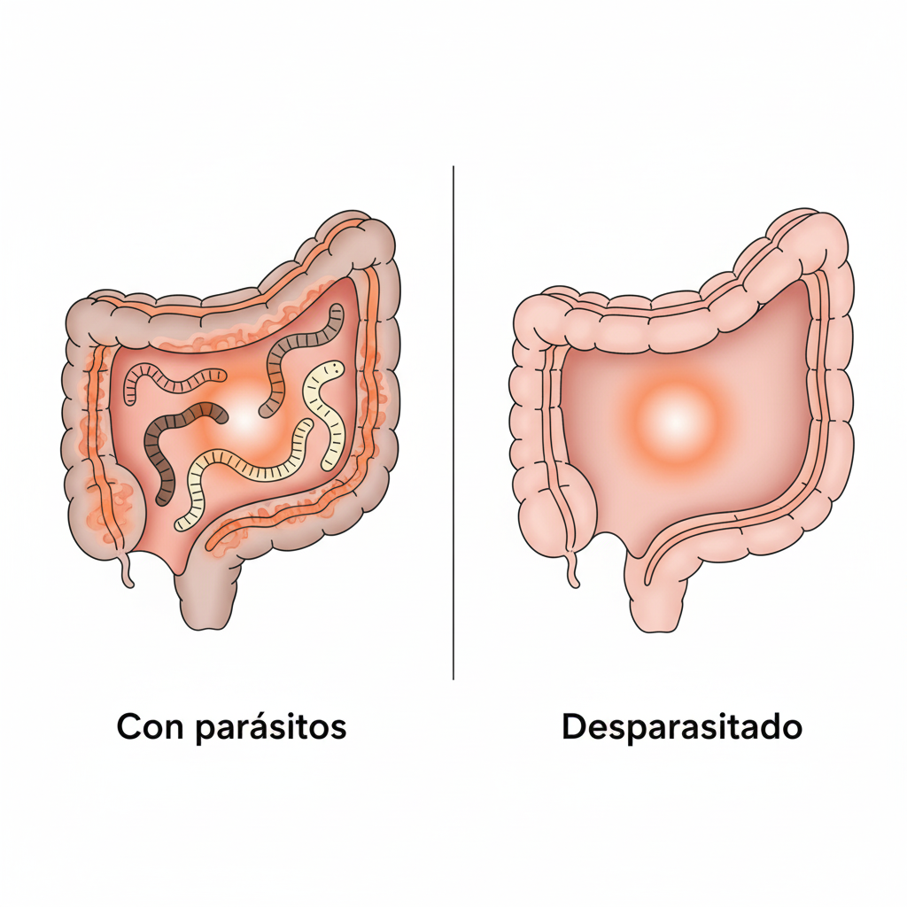 Intestino con parásitos vs desparasitado