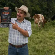 Productor señalando B-GOR con vaca